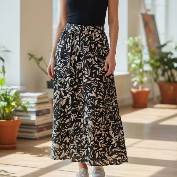 592 3X BLACK FLORAL SKIRT BY SKY PLUS - Picture 1 of 1